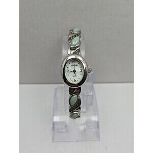 Gruen Womens Quartz Watch Jade Marcasite Bracelet Silver Tone MOP New Battery